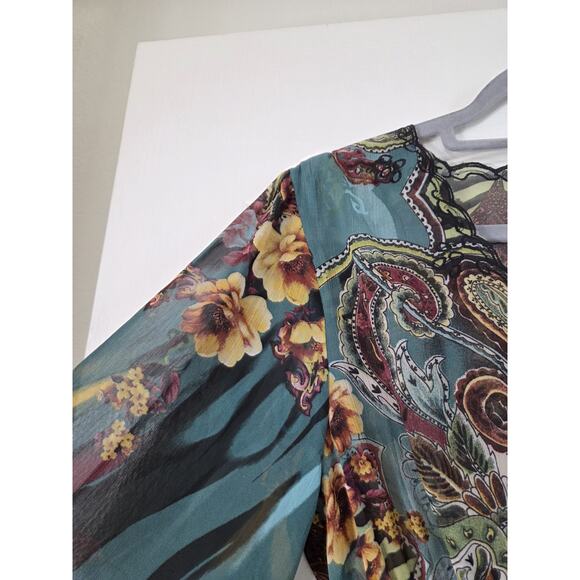 Mushka by Sienna Rose Green Embroidered Sheer Blouse Top Fairycore, Size Medium - Picture 5 of 14